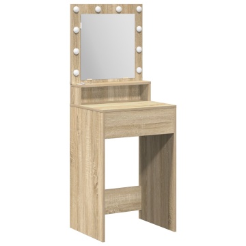 Masă de toaletă cu lumini LED, stejar sonoma, 50x41x135 cm - Img 2