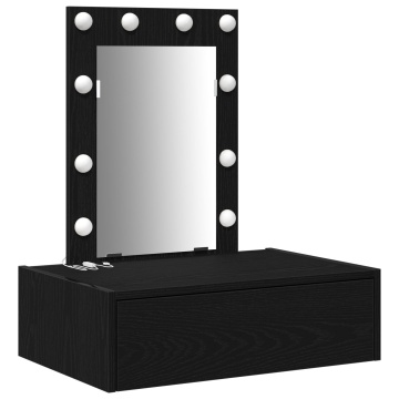 Masa de toaletă suspendată cu lumini LED, Negru Stejar - Img 2