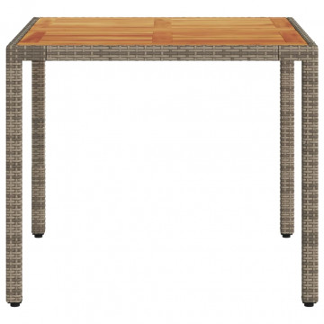 Masă grădină, blat din lemn acacia gri 90x90x75 cm poliratan - Img 7