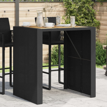Masă grădină blat din lemn acacia negru 105x80x110 cm poliratan - Img 1