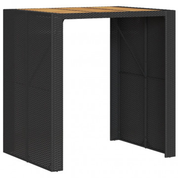 Masă grădină blat din lemn acacia negru 105x80x110 cm poliratan - Img 2
