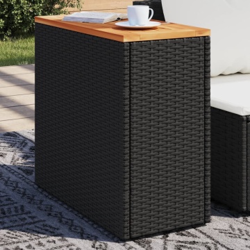 Masă laterală de grădină blat lemn negru 58x27,5x55cm poliratan - Img 1