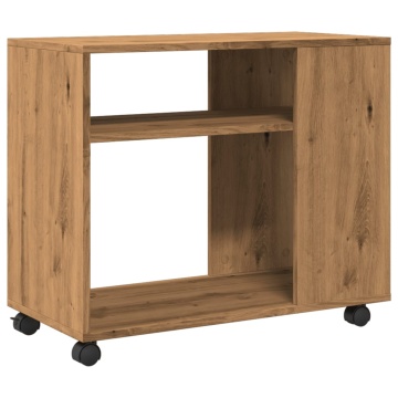 Masă laterală roți stejar artizanal 70x35x60 cm lemn prelucrat - Img 6