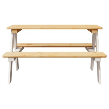Masa pentru copii cu banci IRUN alb 90x79,5x50cm lemn masiv - Img 4