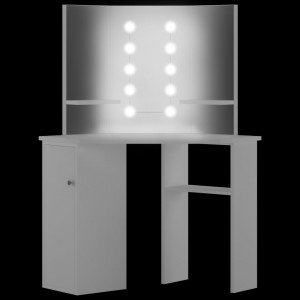 Masă pentru machiaj de colț cu lumini LED, alb - Img 3