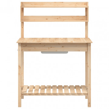 Masă plantare cu chiuvetă, 147,5x44x139,5 cm, lemn masiv brad - Img 6
