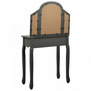 Masă toaletă cu taburet, gri, 65x36x128 cm, lemn paulownia, MDF - Img 5