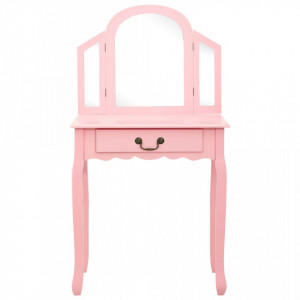 Masă toaletă cu taburet, roz, 65x36x128 cm, lemn paulownia, MDF - Img 3