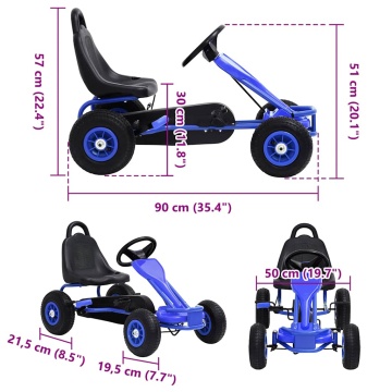Mașinuță kart cu pedale și roți pneumatice, albastru - Img 7