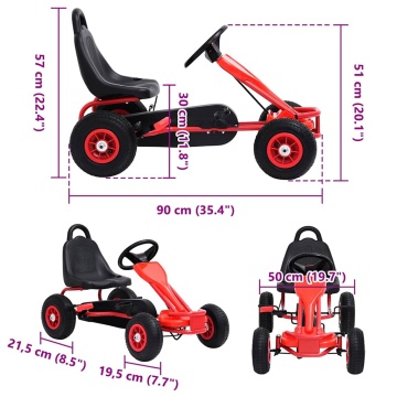 Mașinuță kart cu pedale și roți pneumatice, roșu - Img 6