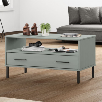 Măsuță cafea picioare metalice gri 85x50x45cm lemn masiv "OSLO" - Img 1