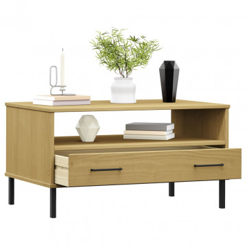 Măsuță cafea picioare metalice maro 85x50x45cm lemn masiv OSLO - Img 3