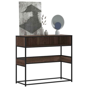 Măsuță consolă, stejar maro, 90x35x80 cm, lemn prelucrat - Img 1