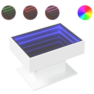 Măsuță de cafea cu LED, alb, 70x50x45 cm, lemn prelucrat - Img 2
