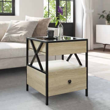 Măsuță de cafea cu LED infinity, stejar sonoma, 40x40x51 cm - Img 4