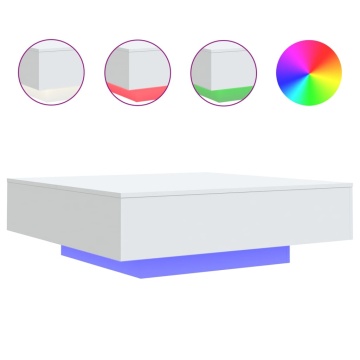 Măsuță de cafea cu lumini LED, alb, 100x100x31 cm - Img 2