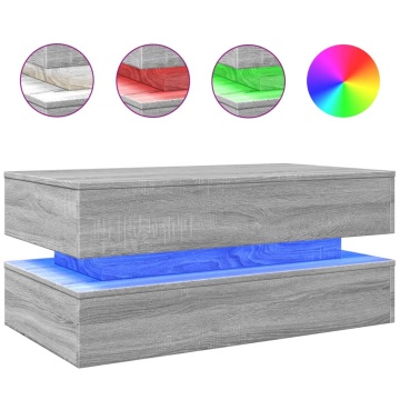 Măsuță de cafea cu lumini LED, gri sonoma, 90x50x40 cm - Img 2