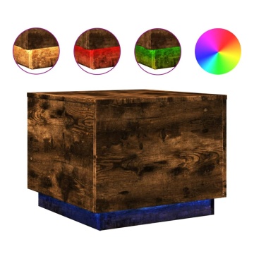 Măsuță de cafea cu lumini LED, stejar fumuriu, 50x50x40 cm - Img 2