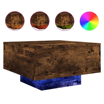 Măsuță de cafea cu lumini LED, stejar fumuriu, 55x55x31 cm - Img 2