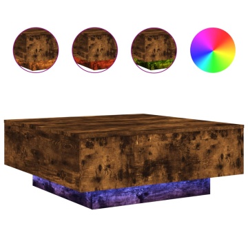 Măsuță de cafea cu lumini LED, stejar fumuriu, 80x80x31 cm - Img 2