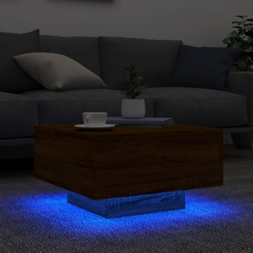 Măsuță de cafea cu lumini LED, stejar maro, 55x55x31 cm - Img 4