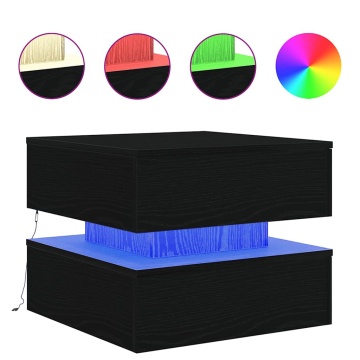 Masuta de cafea cu lumini LED Stejar negru 50x50x40 cm - Img 3