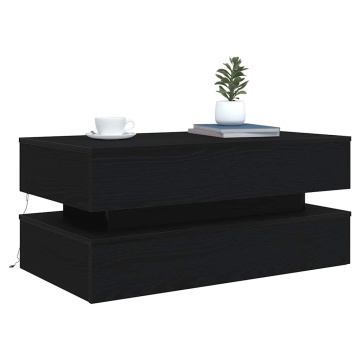 Masuta de cafea cu lumini LED Stejar negru 90x50x40 cm - Img 8
