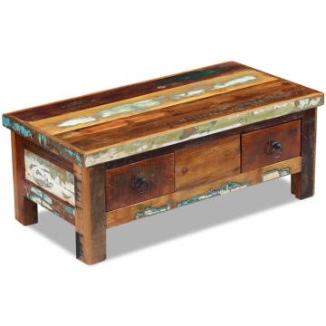Măsuță de cafea cu sertare, 90x45x35 cm, lemn solid reciclat - Img 1