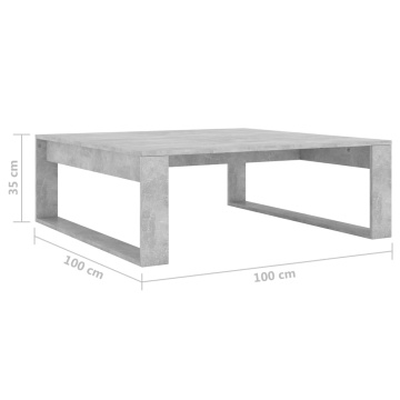 Măsuță de cafea, gri beton, 100x100x35 cm, lemn prelucrat - Img 6