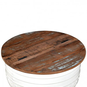 Măsuță de cafea în formă de butoi alb lemn masiv reciclat - Img 5