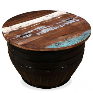 Măsuță de cafea în formă de butoi negru lemn masiv reciclat - Img 2