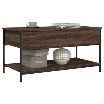 Măsuță de cafea stejar maro 100x50x50 cm lemn prelucrat/metal - Img 4