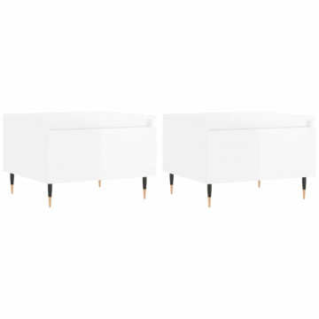 Mese de cafea 2 buc. alb extralucios 50x46x35 cm lemn compozit - Img 2