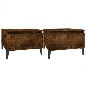 Mese laterale 2 buc. stejar fumuriu 50x46x35 cm lemn prelucrat - Img 2