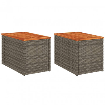 Mese laterale de grădină 2 buc. gri 55x34x37cm lemn/poliratan - Img 2