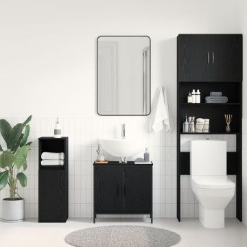 Mobilier pentru chiuvetă de baie Negru Stejar 60x30x60 cm Lemn prelucrat - Img 4