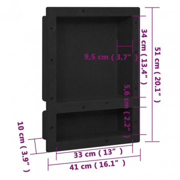 Nișă de duș, 2 compartimente, negru mat, 41x51x10 cm - Img 6
