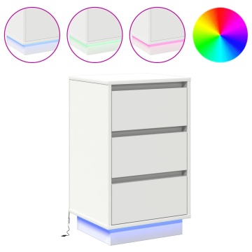 Noptieră cu LED Alb 39x34.5x65 cm Lemn prelucrat - Img 3