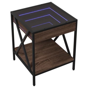 Noptieră cu LED infinity, stejar maro, 40x40x49 cm - Img 3