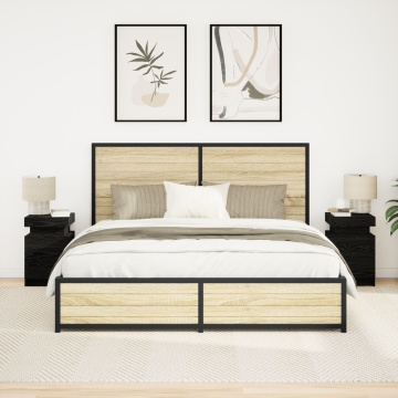 Noptieră cu lumini LED 2 buc Negru Stejar 35x39x55 cm - Img 1