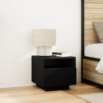 Noptieră cu lumini LED 2 buc Negru Stejar 40x39x37 cm - Img 1
