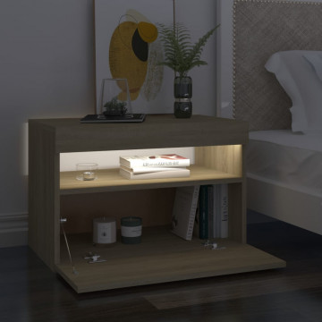 Noptieră cu lumini LED, 2 buc., stejar Sonoma, 60x35x40 cm - Img 4