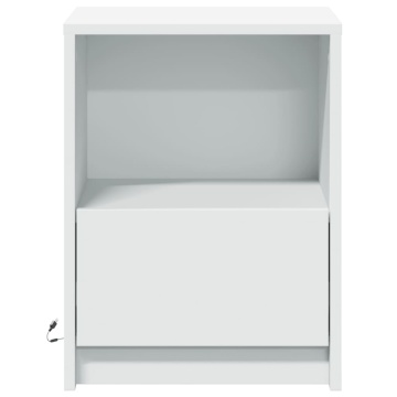 Noptieră cu lumini LED, alb, lemn prelucrat - Img 5