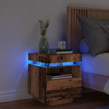 Noptieră cu lumini LED, lemn vechi, 40x39x48,5 cm - Img 1
