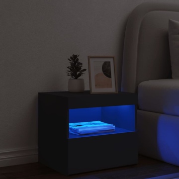 Noptieră cu lumini LED, negru, 50x40x45 cm - Img 4