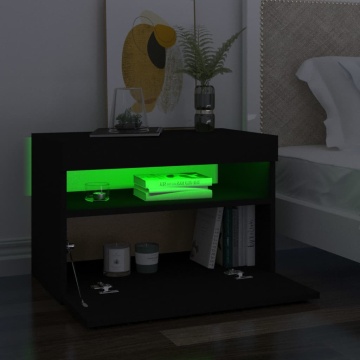 Noptieră cu lumini LED, negru, 60x35x40 cm, lemn prelucrat - Img 3