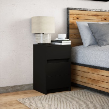 Noptieră cu lumini LED, negru, lemn prelucrat - Img 4