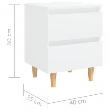 Noptieră cu picioare lemn masiv pin, alb, 40x35x50 cm - Img 6