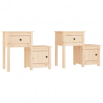 Noptiere, 2 buc., 79,5x38x65,5 cm, lemn masiv de pin - Img 2
