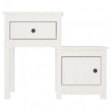 Noptiere, 2 buc., alb, 79,5x38x65,5 cm, lemn masiv de pin - Img 8